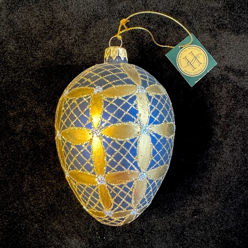 Large Handcrafted Vintage Style Glass Christmas Ornament Egg-Shape NWT Poland